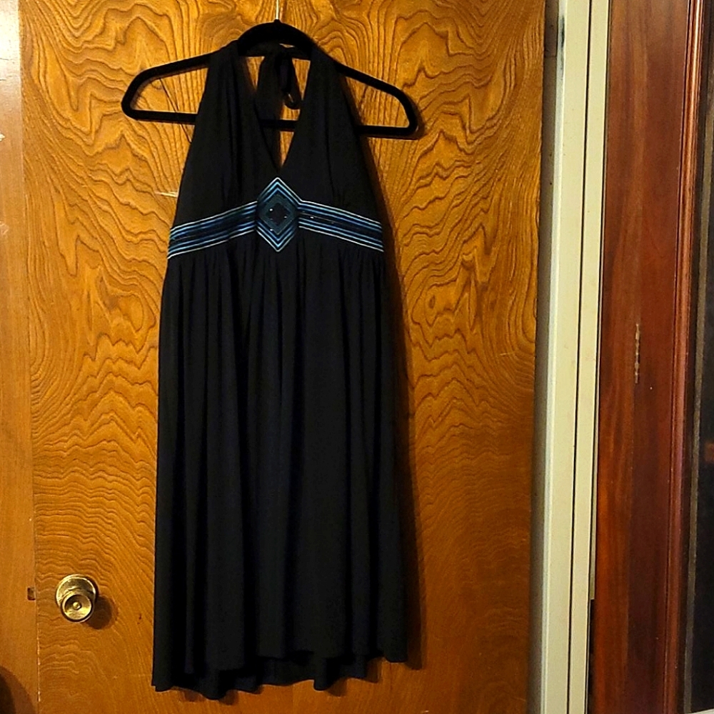 Black halter dress w beaded detail